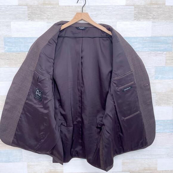 Jos A Bank Travelers Wool Tailored Fit Sport Coat Brown Plaid Mens 44L 44 Long - Picture 4 of 8